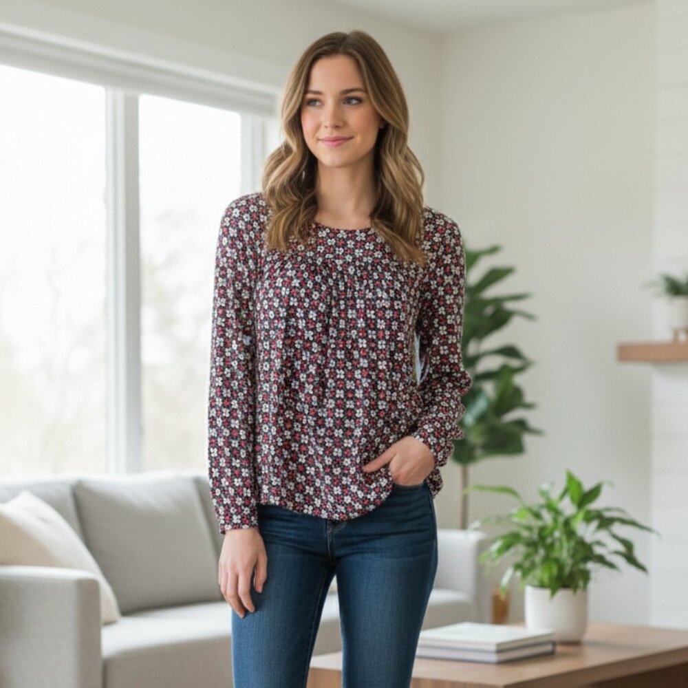⭐ Ann Taylor LOFT pink/maroon/white printed top XSP